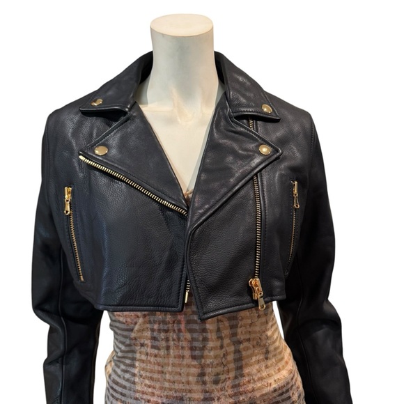 NEW Moschino x H&M Collaboration Cropped Black Leather Moto Jacket - Picture 1 of 14